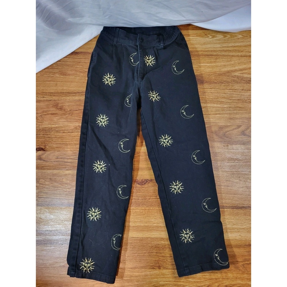 Lazy Oaf Laura Callaghan Black Denim Gold Embroidered Celestial Jean Size 26